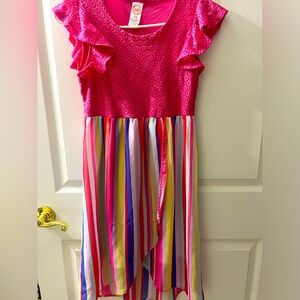 Pink dress with vertical stripes